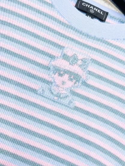 Chanel 25B Blue and Pink Striped Cashmere top