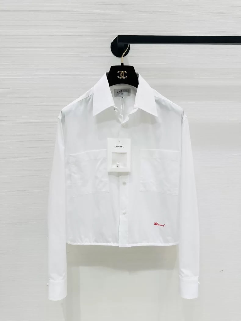 Chanel 26S white striped cropped shirt