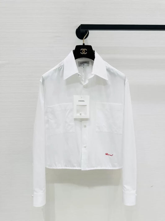 Chanel 26S white striped cropped shirt