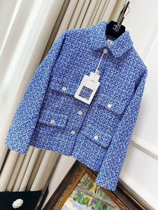 Chanel 23p blue and white tweed jacket