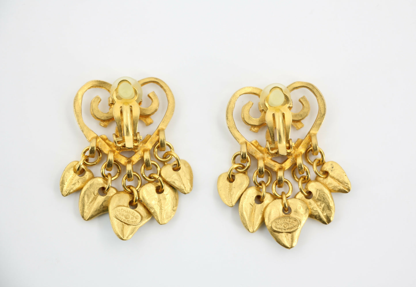 Chanel Vintage 95P Turquoise & Gold Plated Heart Dangle Earrings