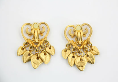 Chanel Vintage 95P Turquoise & Gold Plated Heart Dangle Earrings