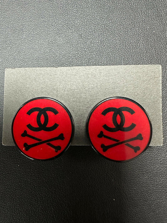 Chanel Vintage 03P Resin Red Skull Clip-on Earrings