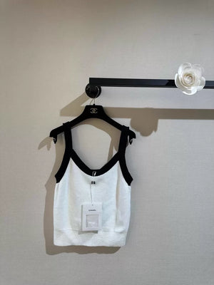 Chanel 23P black and white terry cloth camisole top
