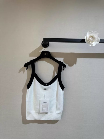 Chanel 23P black and white terry cloth camisole top