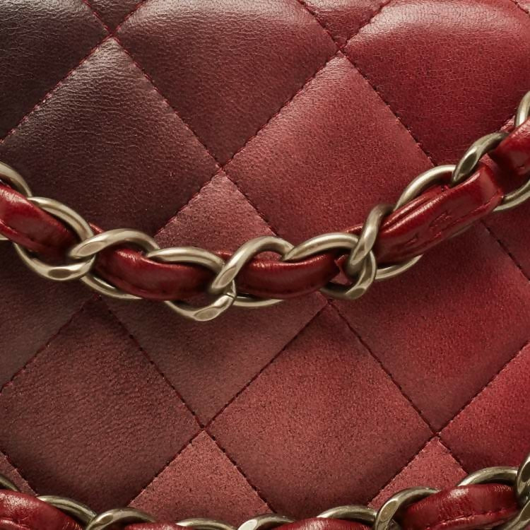 Chanel Maxi Ombre Degradé Pink Burgundy Quilted Leather Classic Single Flap Bag