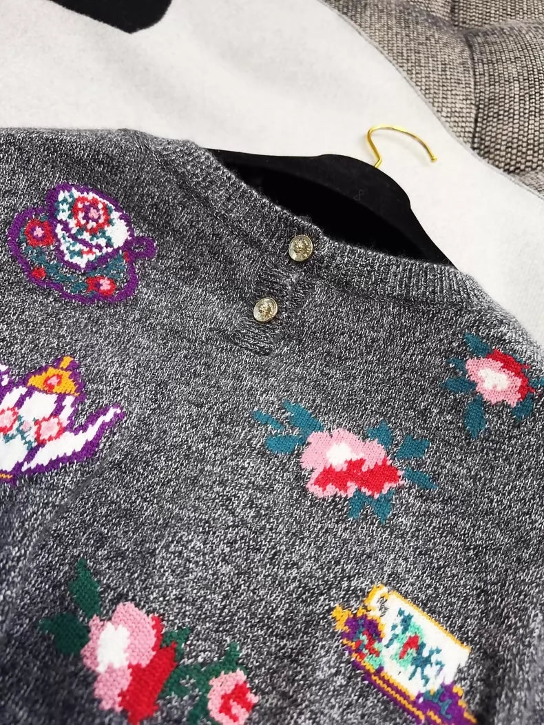 Chanel 24A  Teacup and Teapot Gray Top