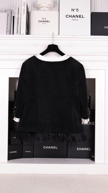 Chanel 20A Velvet black ostrich feather jacket