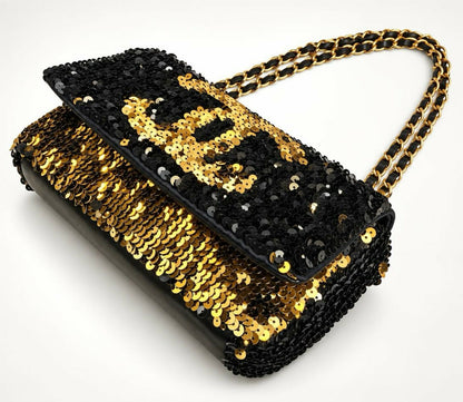 Chanel 08C Blue/Gold Metallic Sequins Summer Nights Medium Flap Bag