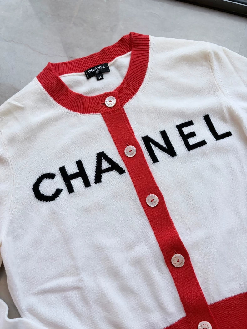 Chanel 19S white and red Cashmere Cardigan