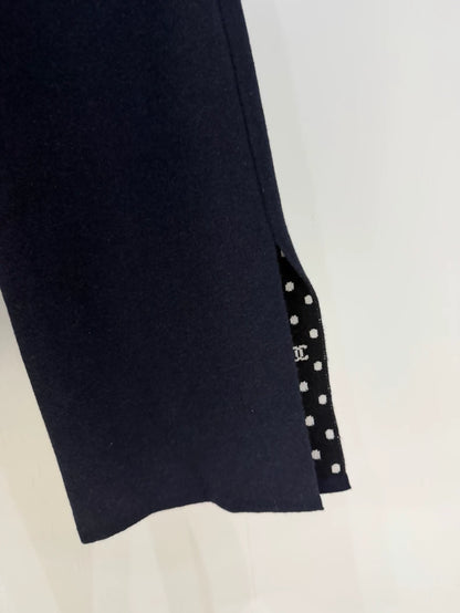 Chanel 24P Navy Blue Polka Dot CC Logo Cropped Knit Pants