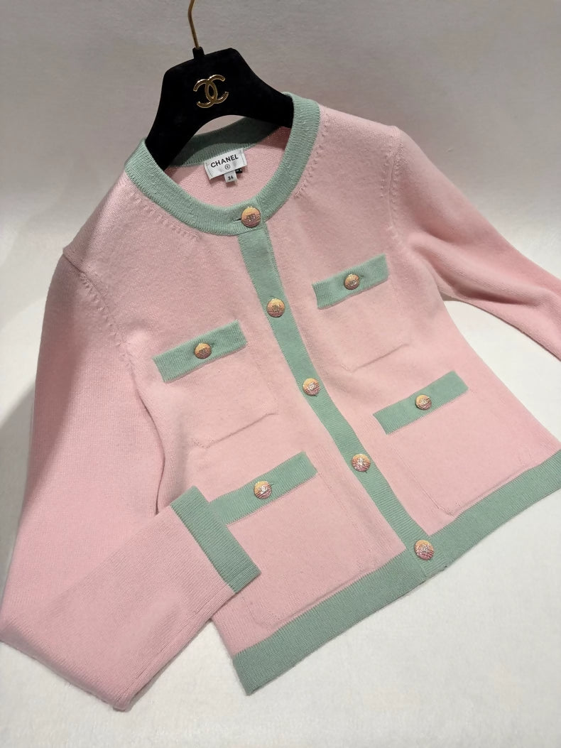 Chanel 24C Pink and Green Four-Pocket Cardigan