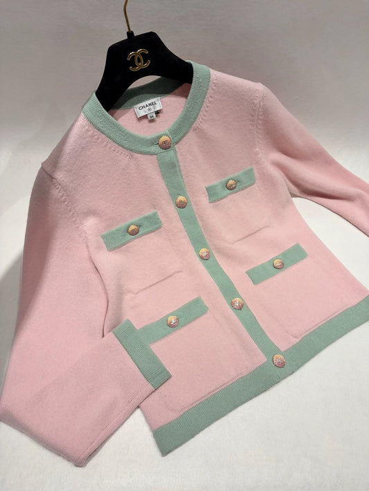 Chanel 24C Pink and Green Four-Pocket Cardigan