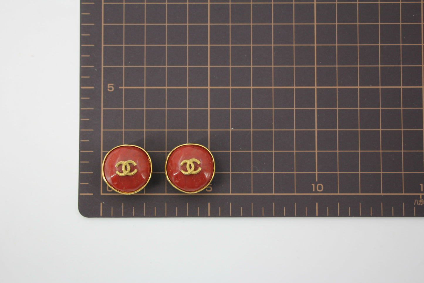 Chanel Vintage 98P Imitation Beeswax Red & Gold-Tone CC Clip-On Earrings