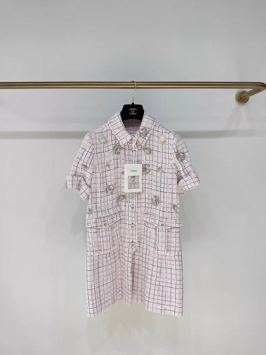 Chanel 25C Pink Tweed Ocean-Style Rhinestone-Embellished Jacket