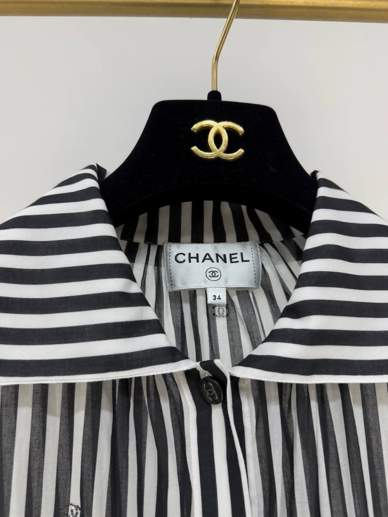 Chanel 24M black & white striped tiered dress