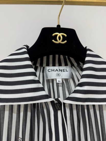 Chanel 24M black & white striped tiered dress