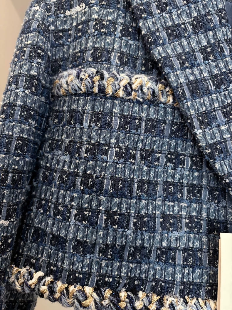 Chanel 25A Blue Tweed Short Jacket