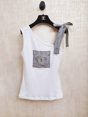 Chanel 24p white one-shoulder camisole