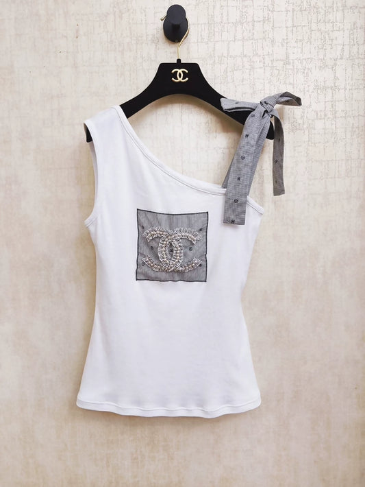 Chanel 24p white one-shoulder camisole