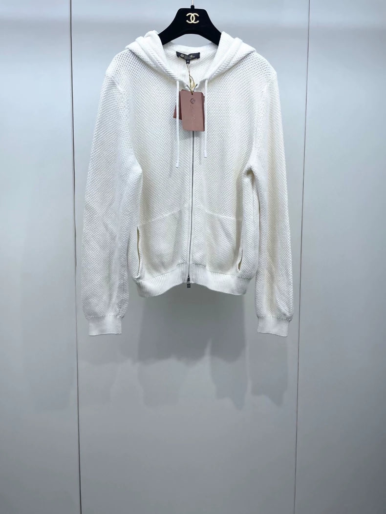 Loro Piana cream-white zip-up hoodie