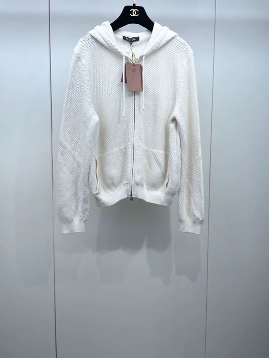 Loro Piana cream-white zip-up hoodie