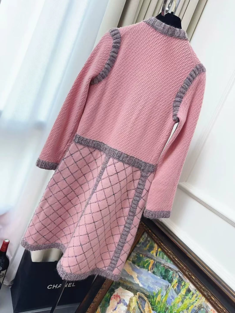 Chanel pink and grey cashmere knit dress