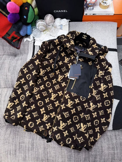 Louis Vuitton SS24 brown all-over logo monogram teddy bear down jacket