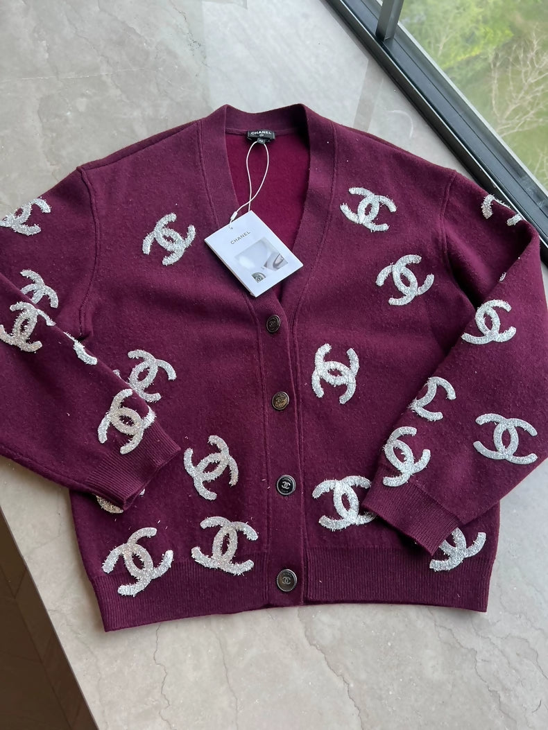 Chanel 22A burgundy cashmere cardigan