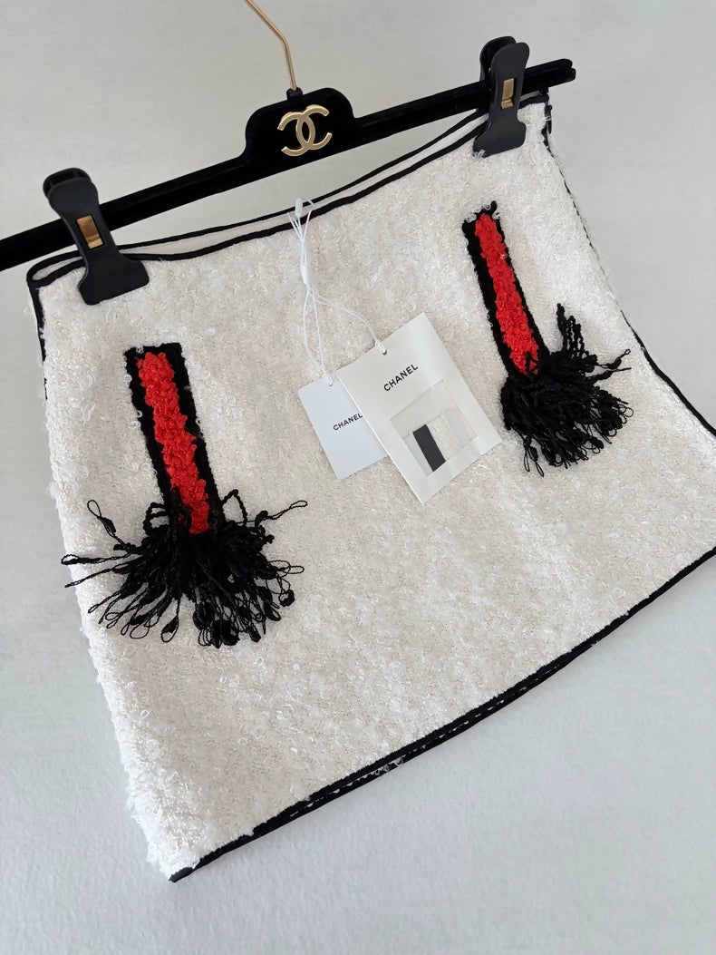 Chanel 26S Red and White Fringe Skirt
