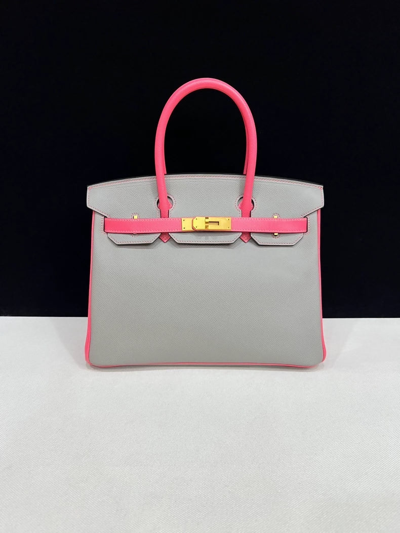 Hermes Birkin 30 Pink/Grey Epsom leather brushed gold hardware