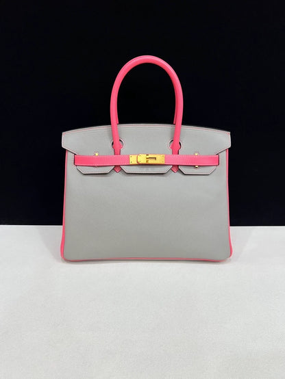 Hermes Birkin 30 Pink/Grey Epsom leather brushed gold hardware