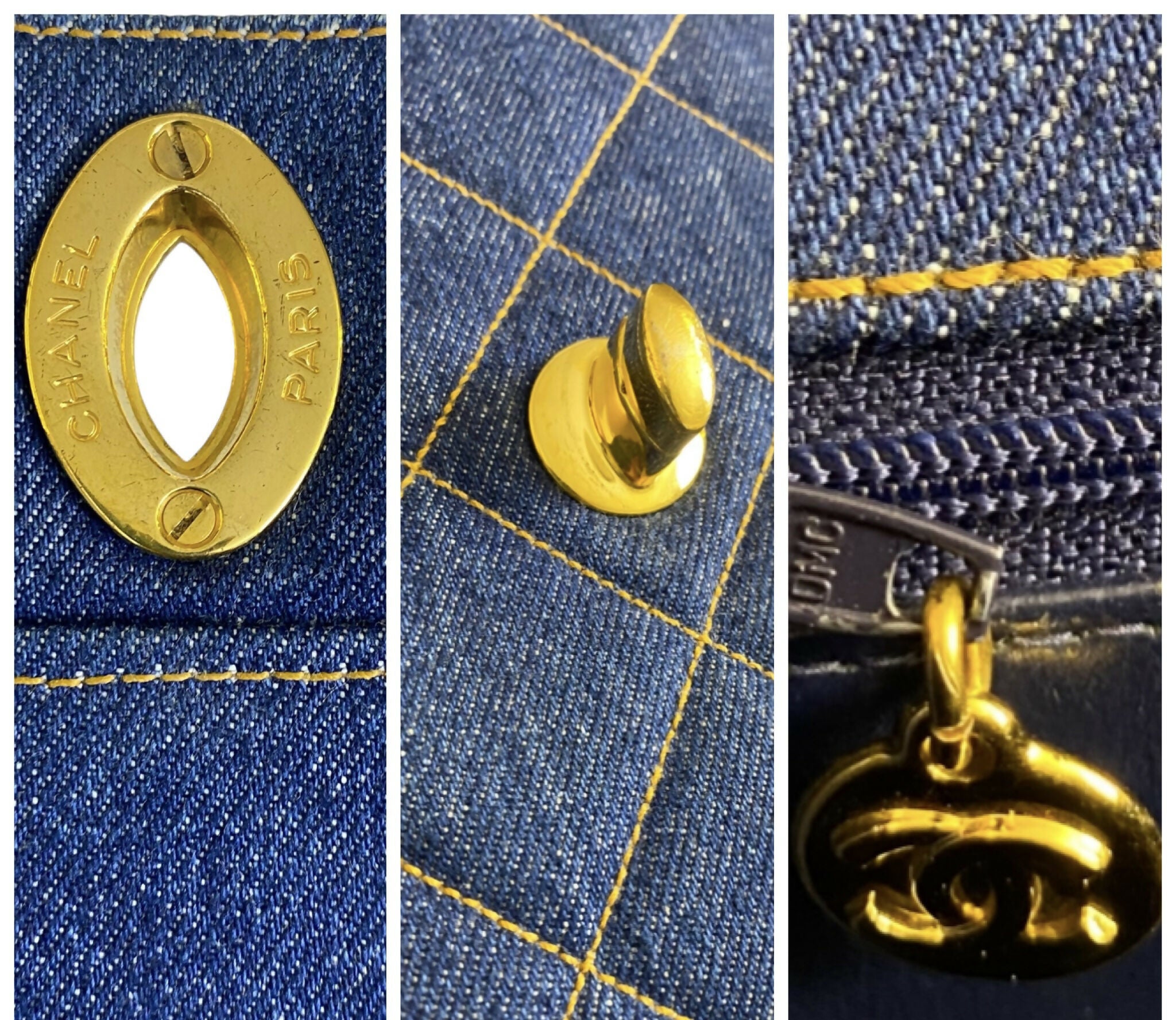 Chanel Vintage 1996 XL Blue Denim Quilted Jumbo Top Handle