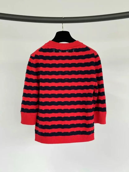 Chanel red striped knit short-sleeved top