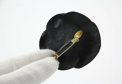 Chanel Vintage 81-85 Silk Black Camellia Brooch