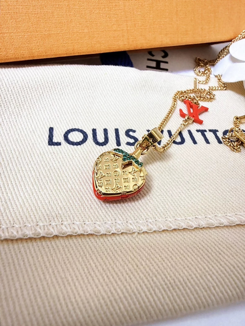 Louis Vuitton red strawberry gold necklace