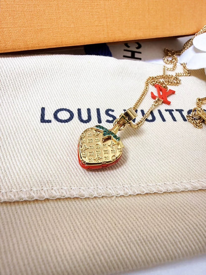 Louis Vuitton red strawberry gold necklace