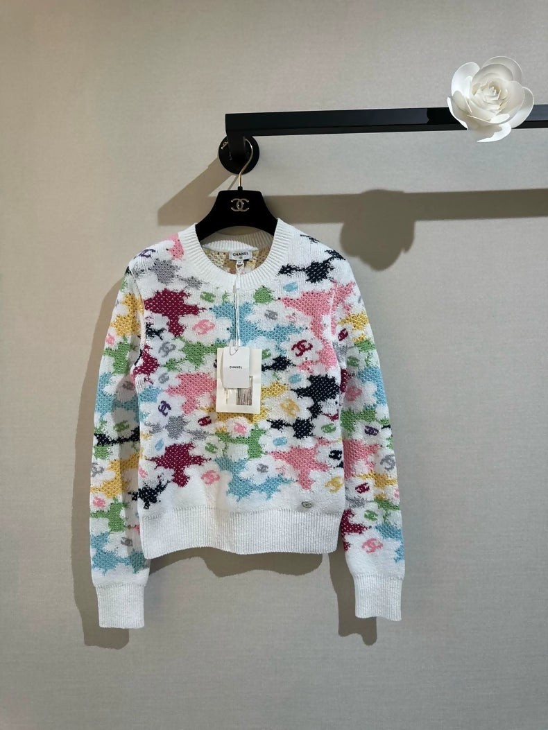 Chanel 24p colorful fully embroidered logo knit sweater