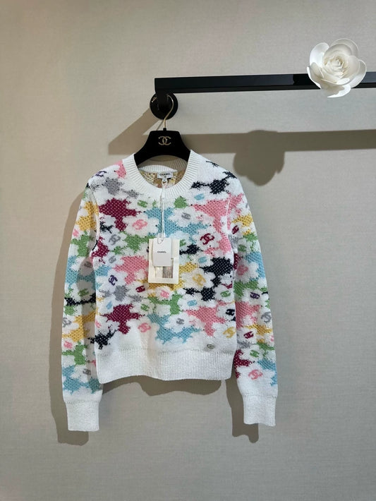 Chanel 24p colorful fully embroidered logo knit sweater