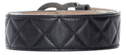 Chanel 10A Black Quilted Lambskin Ruthenium Silver CC Logo Belt 90/36