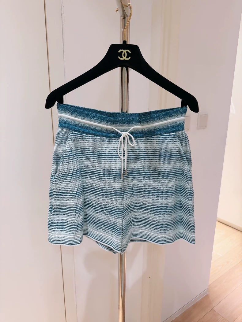 Loro Piana Blue and White Gradient Striped Silk-Cotton Knit Shorts