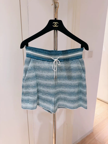 Loro Piana Blue and White Gradient Striped Silk-Cotton Knit Shorts
