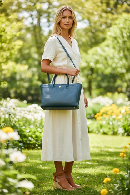 Chanel Navy Blue Caviar Leather Cerf Executive Shopper Classic Tote Bag SHW