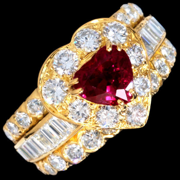 Van Cleef & Arpels 1.50ct Ruby, 2.77ct Natural Diamond, Solid 18K Gold Celebrity Ring