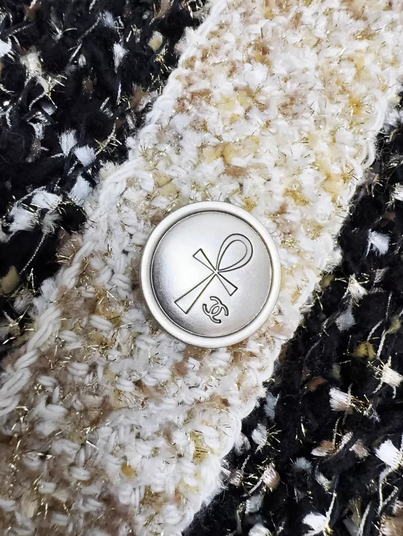Chanel 19A tweed Egyptian gold thread knit cardigan