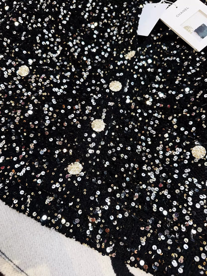 Chanel 23c black full sequin cardigan