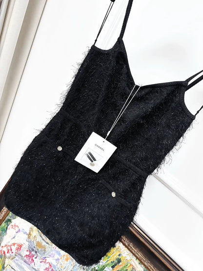 Chanel 21s black fringed feather dress