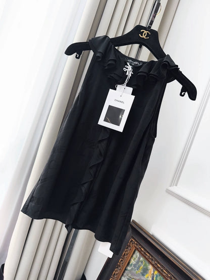 Chanel 22P black ruffled silk shirt
