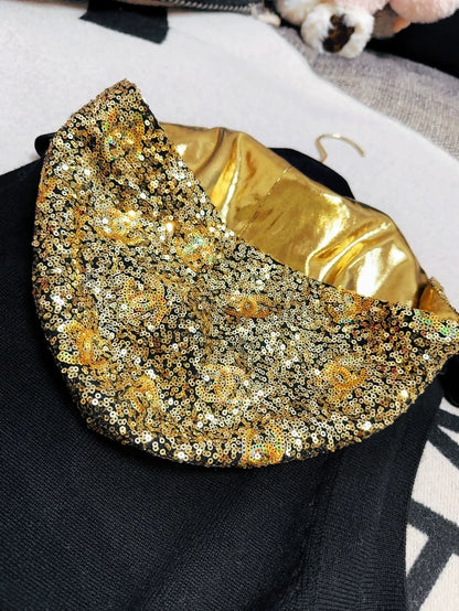 Chanel 24C Black & Gold Sequin Hooded Cashmere Vest Jacket