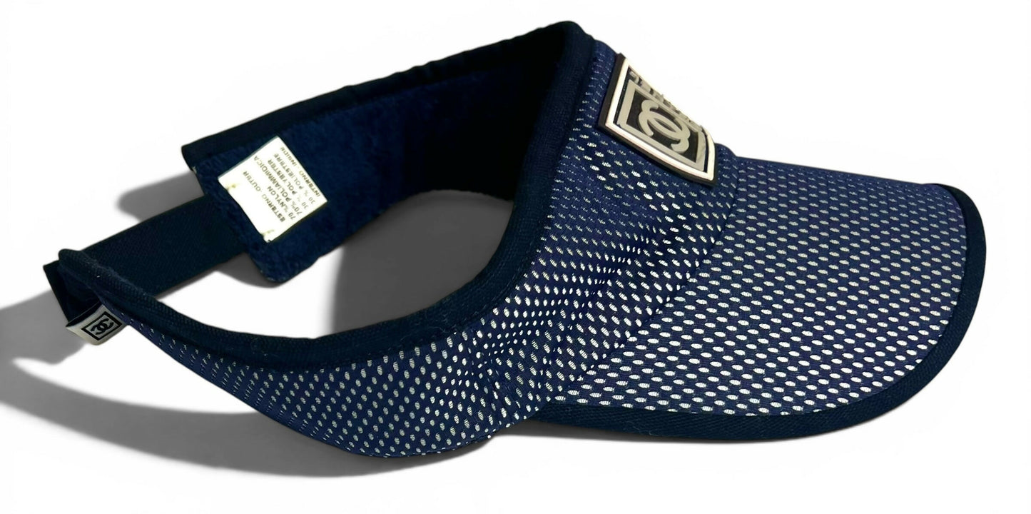 Chanel 2003 Navy Blue Terry CC Logo Sport Tennis Sun Visor Hat Cap